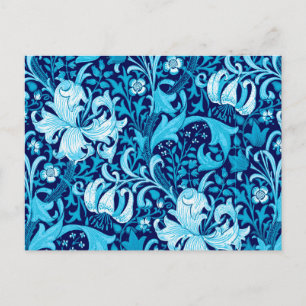William Morris Iris and Lily, Indigo Blue & White Postcard