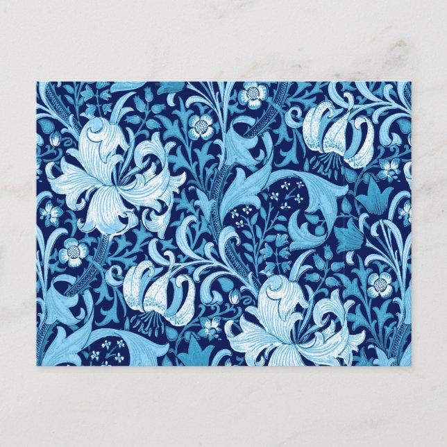 William Morris Iris and Lily, Indigo Blue & White Postcard (Front)