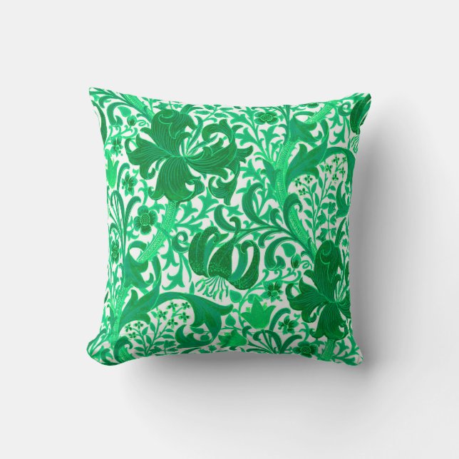 William Morris Iris and Lily, Jade Green Cushion (Front)