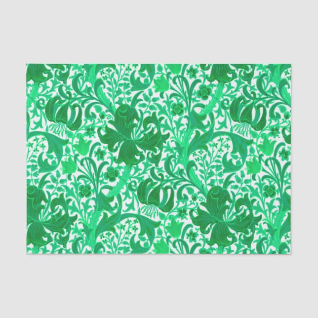 William Morris Iris and Lily, Jade Green Tissue Paper (Front)