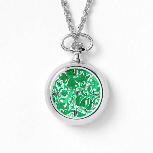 William Morris Iris and Lily, Jade Green Watch (Front)