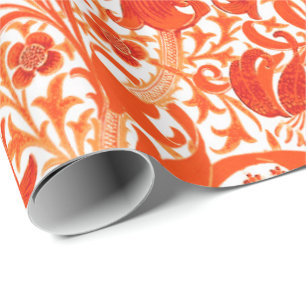 William Morris Iris and Lily, Mandarin Orange Wrapping Paper