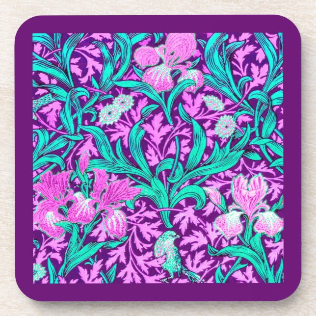 William Morris Irises, Amethyst Purple Coaster (Front)