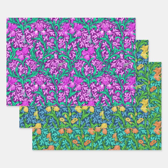 William Morris Irises, Deep Colours Wrapping Paper Sheet (Set)