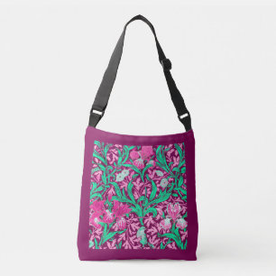 William Morris Irises, Fuchsia Pink and Wine Crossbody Bag