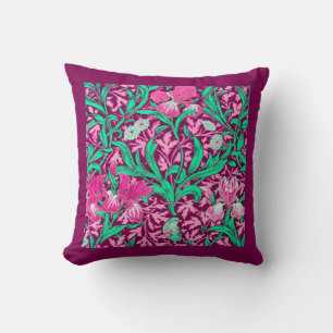 William Morris Irises, Fuchsia Pink and Wine Cushion