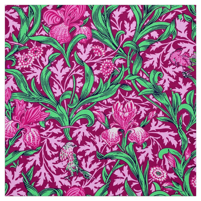 William Morris Irises, Fuchsia Pink and Wine Fabric (Swatch)