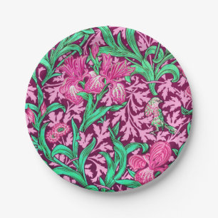 William Morris Irises, Fuchsia Pink and Wine Paper Plate
