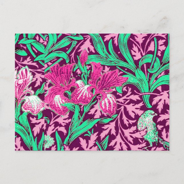 William Morris Irises, Fuchsia Pink and Wine Postcard (Front)