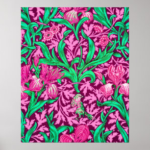 William Morris Irises, Fuchsia Pink and Wine Poster