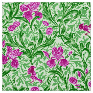 William Morris Irises, Green, Magenta and Orchid Fabric