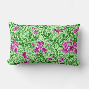 William Morris Irises, Green, Magenta and Orchid Lumbar Cushion