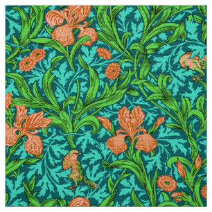 William Morris Irises, Orange and Turquoise Fabric