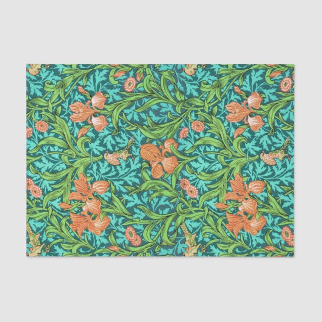 William Morris Irises, Orange and Turquoise Tissue Paper (Front)