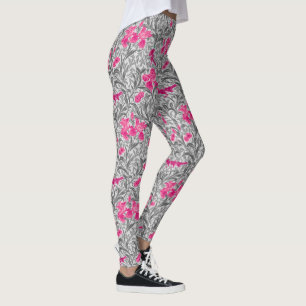 William Morris Irises, Pink and Silver Gray / Grey Leggings