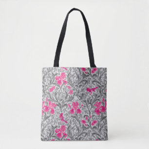 William Morris Irises, Pink and Silver Gray / Grey Tote Bag