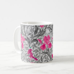 William Morris Irises, Pink and Silver Grey / Grey Coffee Mug