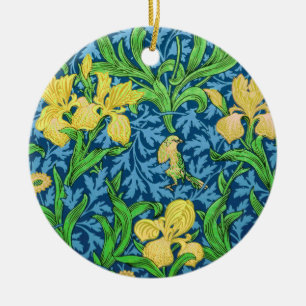 William Morris Irises, Yellow and Cobalt Blue Ceramic Tree Decoration