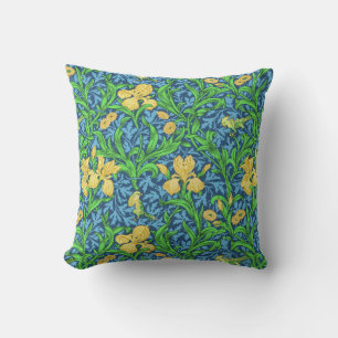 William Morris Irises, Yellow and Cobalt Blue Cushion