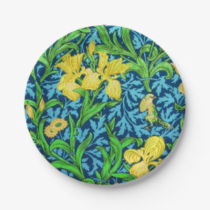 William Morris Irises, Yellow and Cobalt Blue Paper Plate