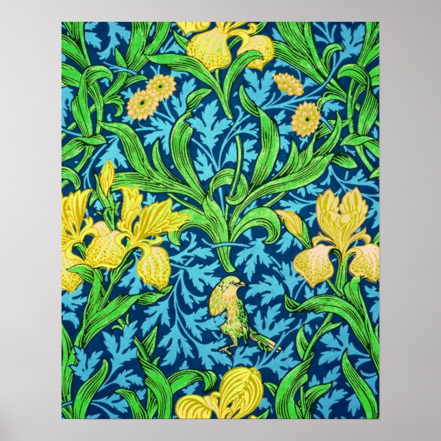 William Morris Irises, Yellow and Cobalt Blue Poster (Front)