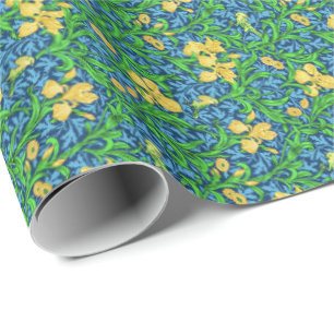 William Morris Irises, Yellow and Cobalt Blue Wrapping Paper