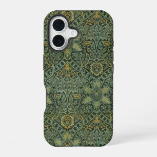 William Morris Ispahan Teal Green Floral Art iPhone 16 Case