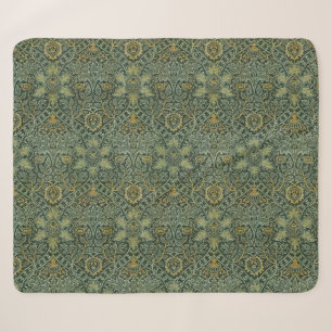 William Morris Ispahan Teal Green Floral Art Sherpa Blanket