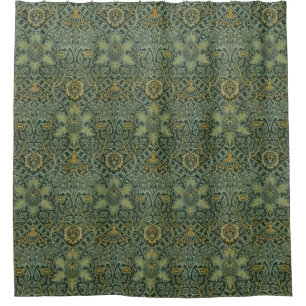William Morris Ispahan Teal Green Floral Art Shower Curtain