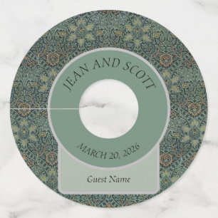 William Morris Ispahan Teal Green Floral Art Wine Glass Tag