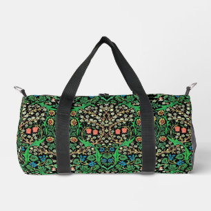 William Morris Jacobean Floral, Black Background  Duffle Bag