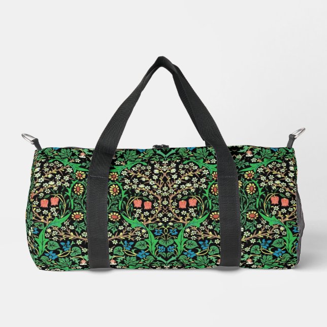 William Morris Jacobean Floral, Black Background  Duffle Bag (Front)