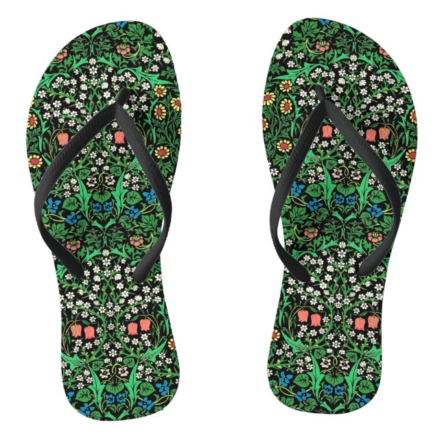 William Morris Jacobean Floral, Black Background  Jandals (Footbed)