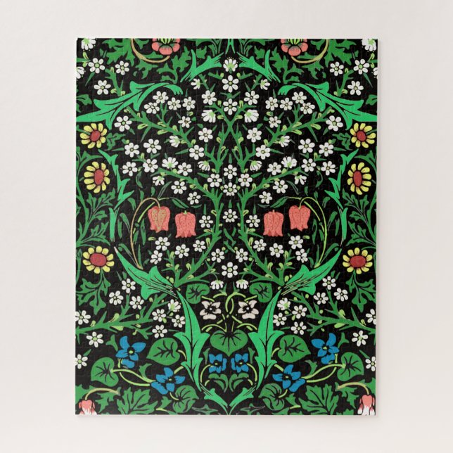 William Morris Jacobean Floral, Black Background Jigsaw Puzzle (Vertical)