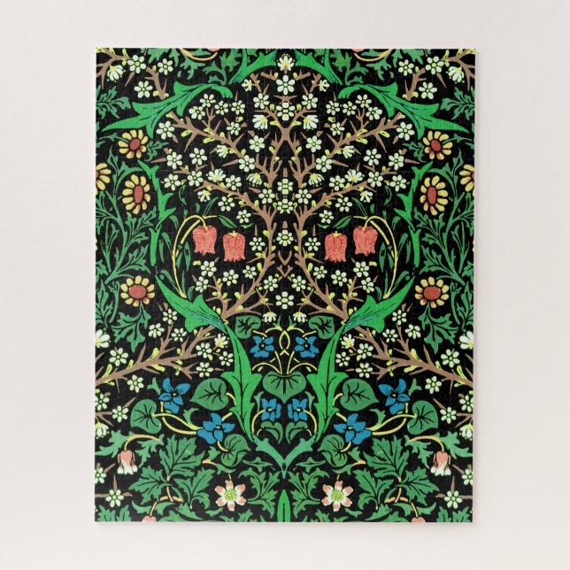 William Morris Jacobean Floral, Black Background Jigsaw Puzzle (Vertical)