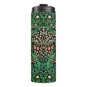 William Morris Jacobean Floral, Black Background  Thermal Tumbler