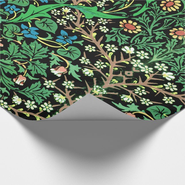 William Morris Jacobean Floral, Black Background Wrapping Paper (Corner)