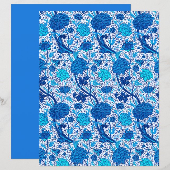 William Morris Jacobean Floral, Cobalt Blue  (Front/Back)