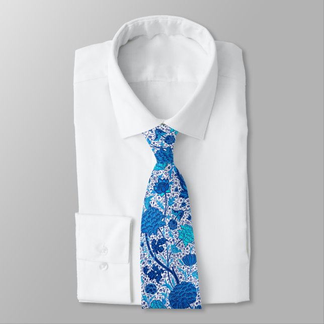 William Morris Jacobean Floral, Cobalt Blue Tie (Tied)