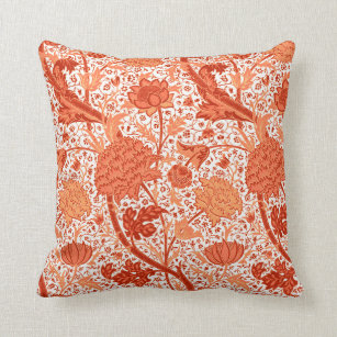 William Morris Jacobean Floral, Coral Orange Cushion