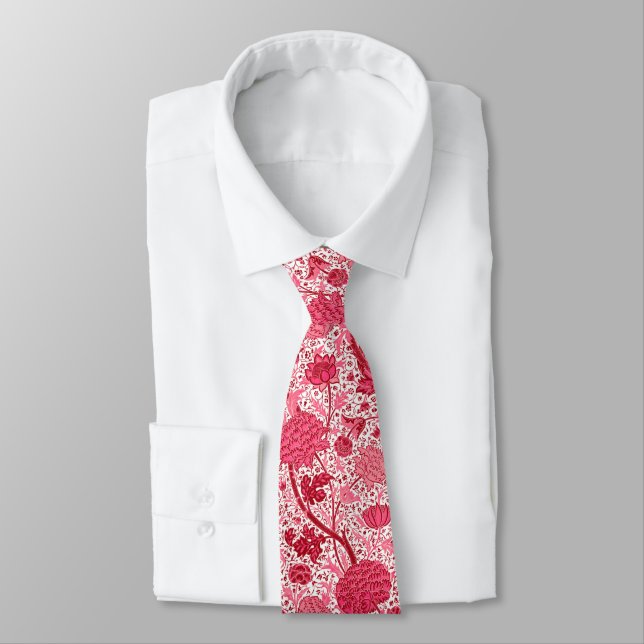 William Morris Jacobean Floral, Coral Pink Tie (Tied)