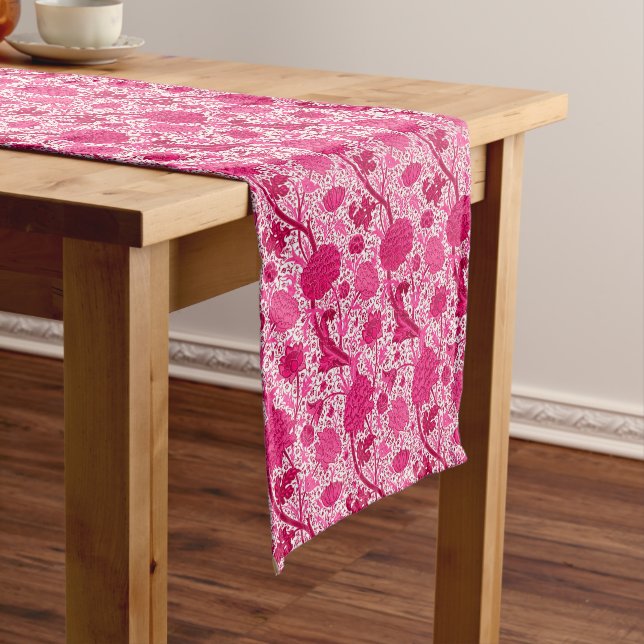 William Morris Jacobean Floral, Fuchsia Pink  Short Table Runner (In Situ)