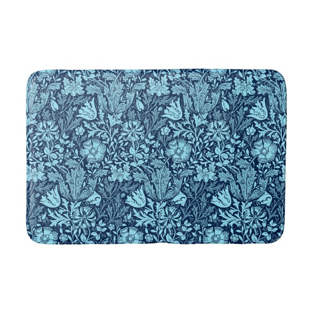 William Morris Jacobean Floral - Indigo Blue Bath Mat (Front)
