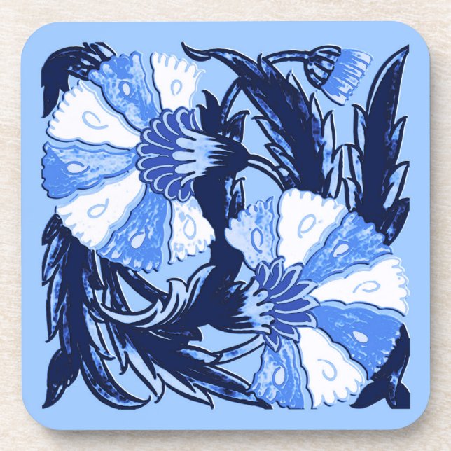 William Morris Jacobean, Navy and Light Blue Coaster (Front)