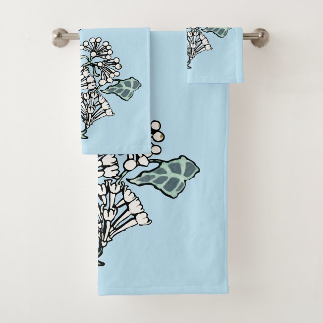 William Morris Jasmine and Leaves Pattern Bath Towel Set (Insitu)