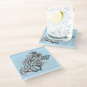 William Morris Jasmine and Leaves Pattern Glass Coaster