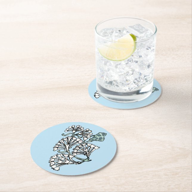 William Morris Jasmine and Leaves Pattern Round Paper Coaster (Insitu)