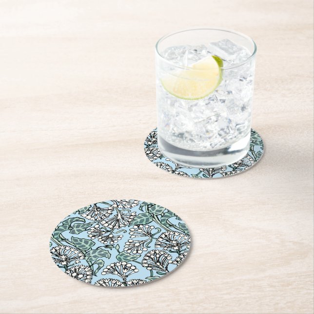 William Morris Jasmine and Leaves Pattern Round Paper Coaster (Insitu)