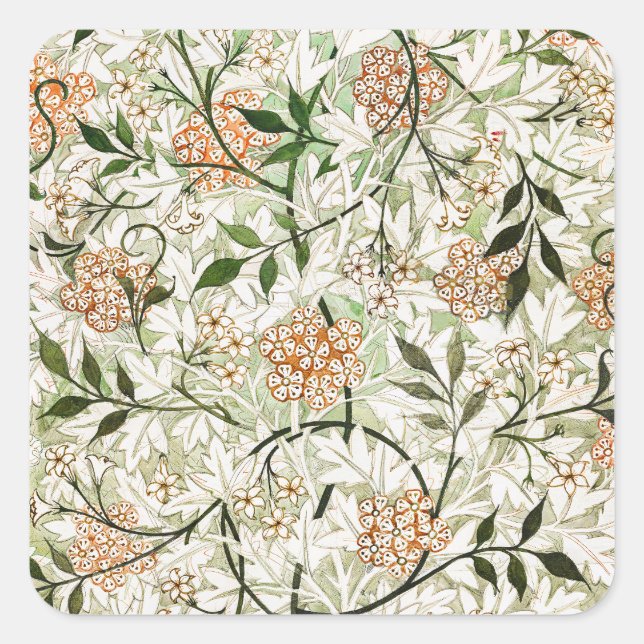 William Morris Jasmine Blossom Garden Design Square Sticker (Front)
