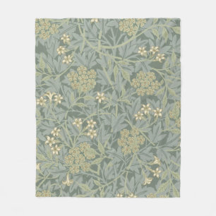 William Morris Jasmine Blue Green Botanical Art Fleece Blanket